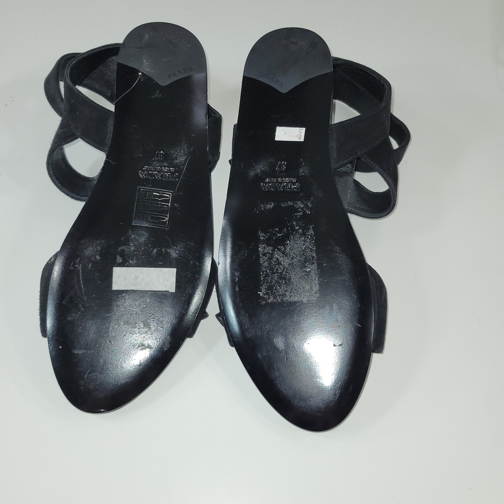 Prada Black Sandals Marc Jacobs Striped Espadrilles Slip On Loafers Size 37 - Picture 5 of 10
